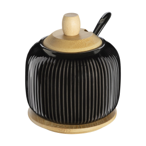 Cukiernica porcelanowa ryflowana z bambusem OSBORN czarna z połyskiem